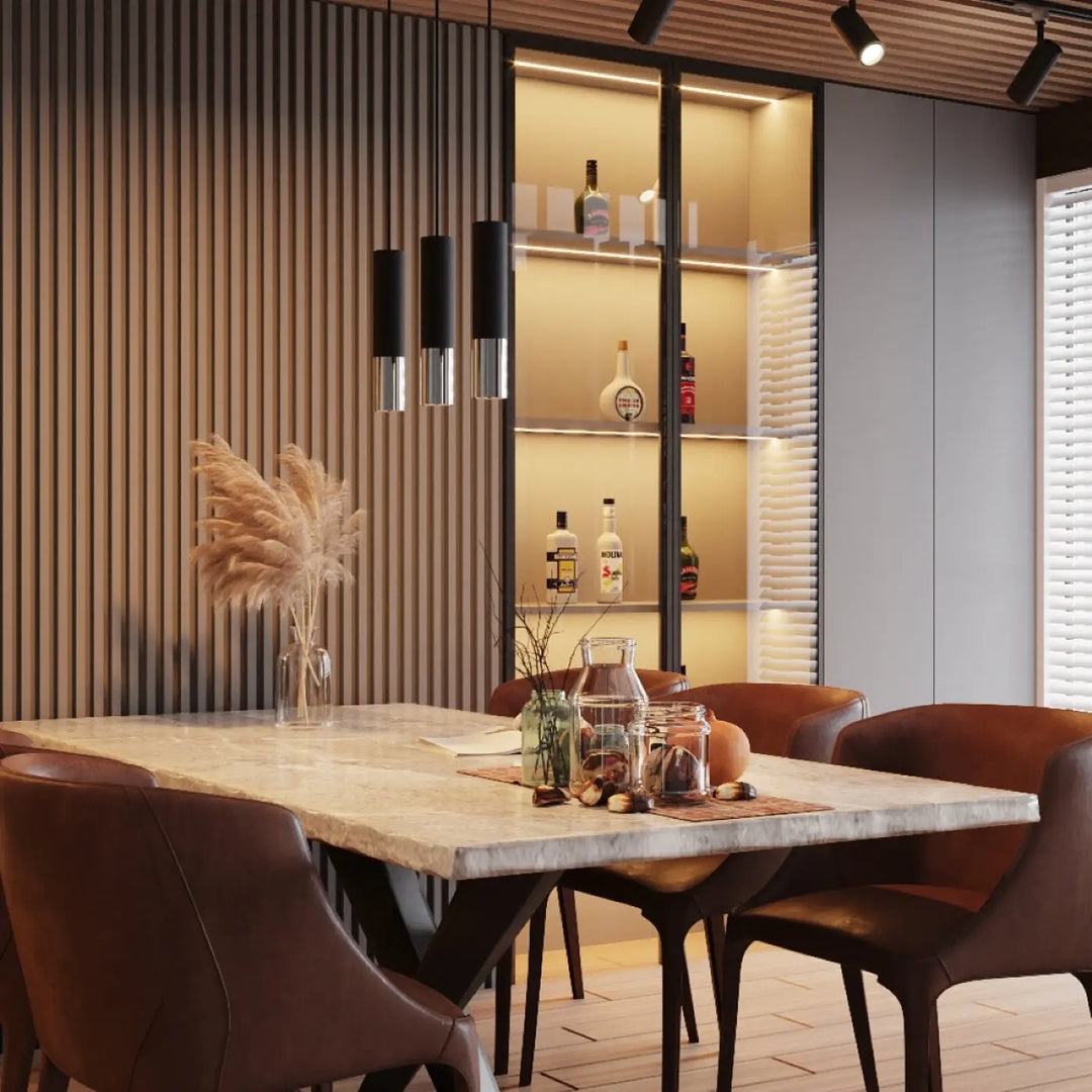 Marble dining table with dark metal legs showcasing élégance contemporaine and métalliques brillants in plafonnier loopez noir design
