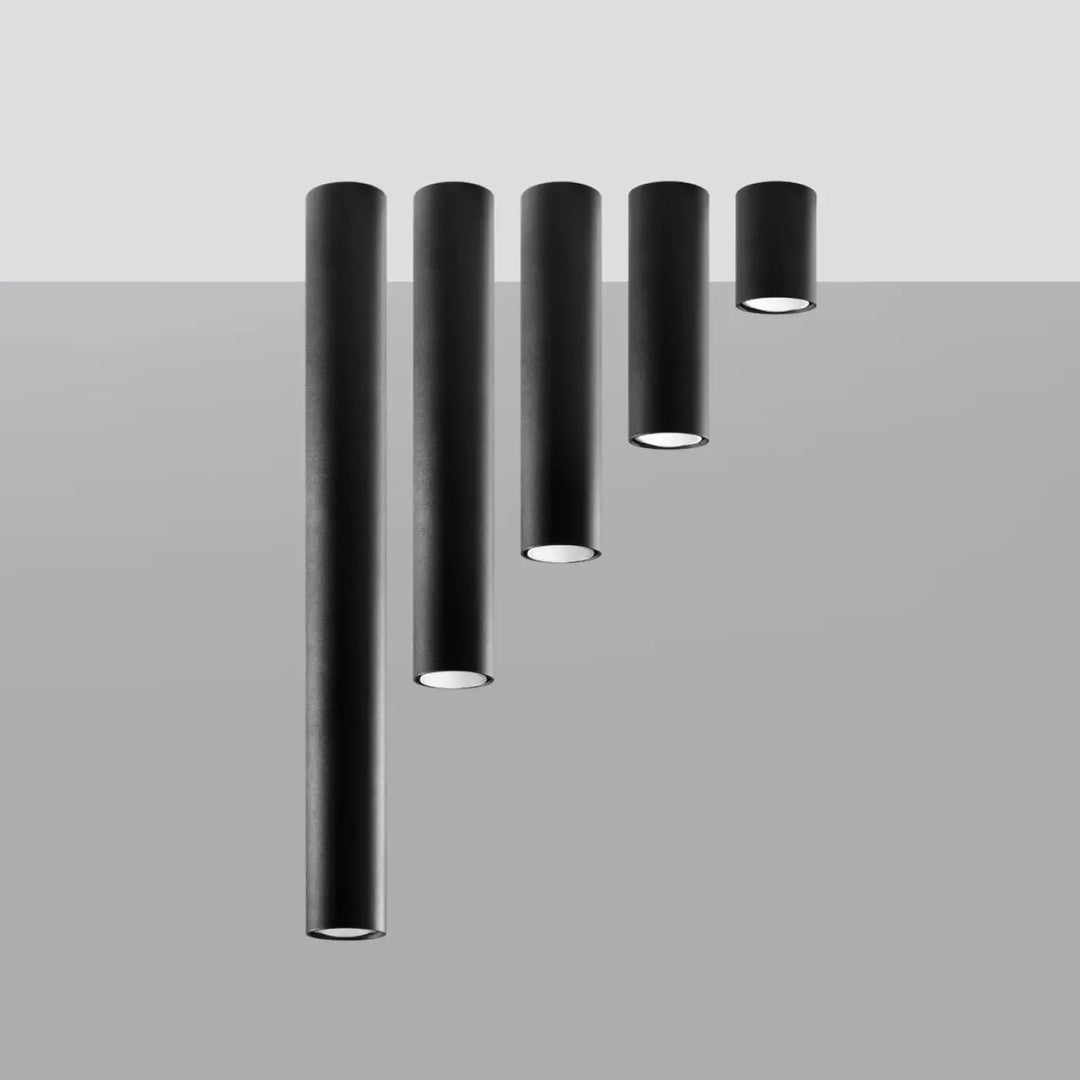 Set de cinq plafonniers lagos noirs cylindriques en finition mate avec lumière fonctionnelle led et élégance moderne