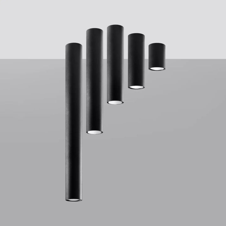 Set de cinq luminaires plafonnier lagos noirs cylindriques en finition mate avec lumière fonctionnelle et élégance moderne