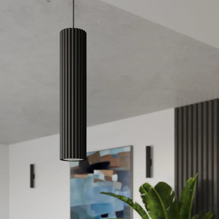 Plafonnier karbon allie design minimaliste en noir avec ampoules gu10 interchangeables et rainures verticales élégantes