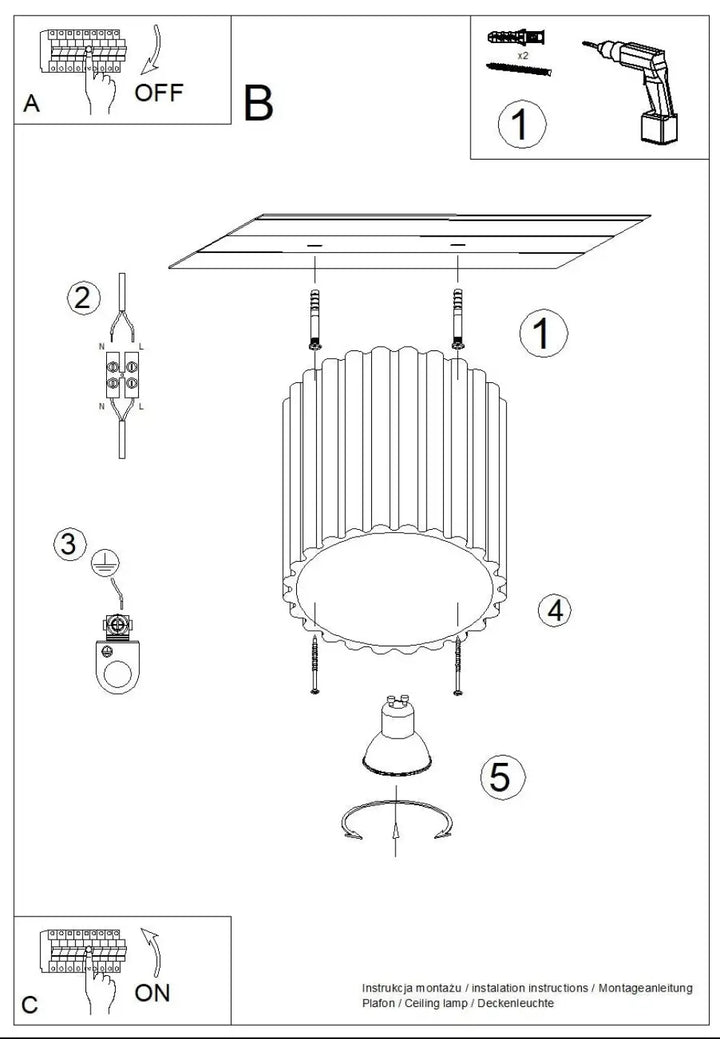 Plafonnier aura 1 noir avec forme unique inspirée, design cylindrique nervuré et base cannelée suspendu au plafond