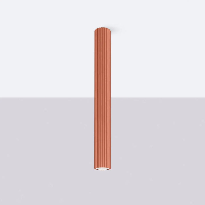 Plafonnier karbon allie cuivre avec finition cannelée verticale rouge ocre et ampoules gu10 interchangeables design minimaliste
