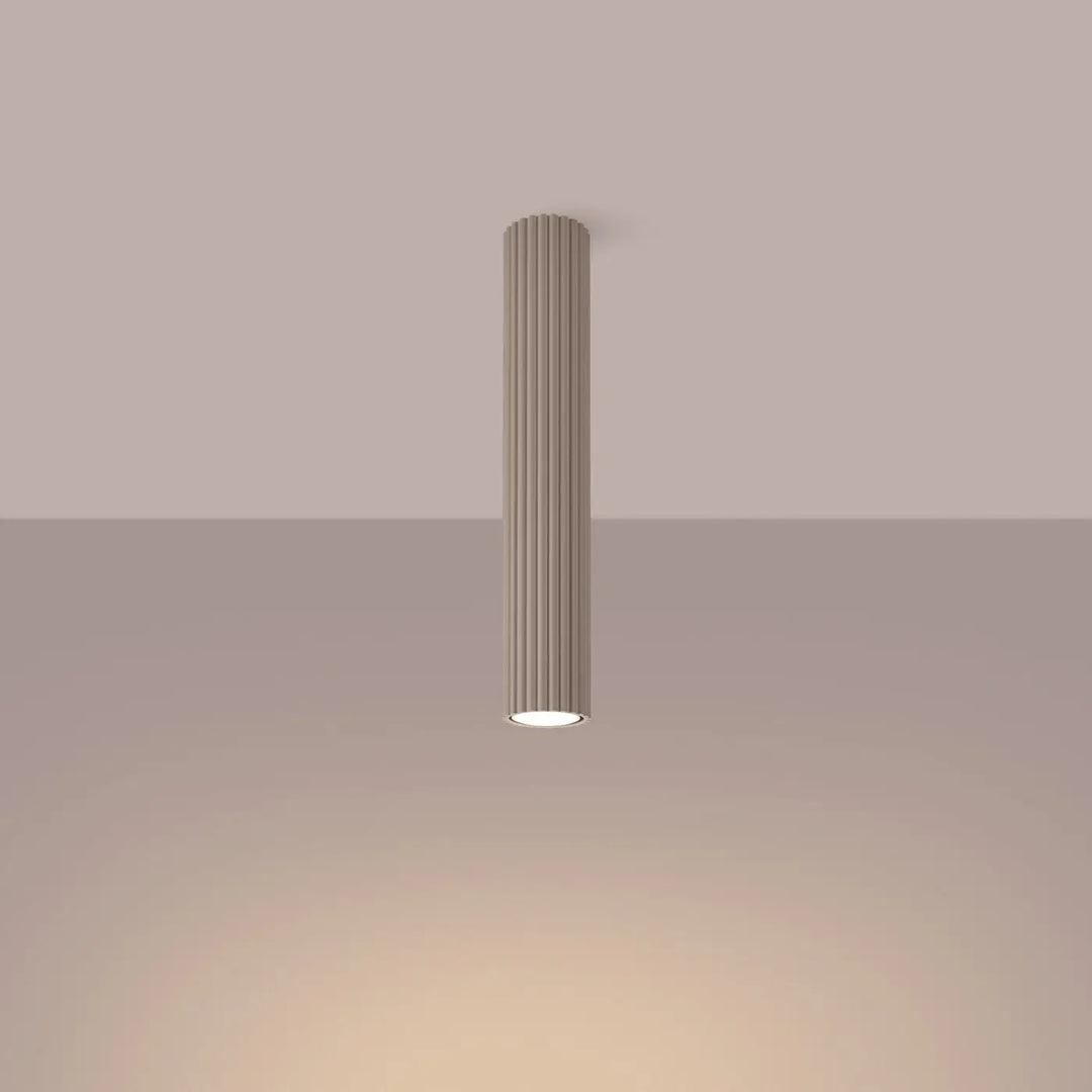 Plafonnier karbon allie design minimaliste taupe cylindrique avec ampoules gu10 interchangeables et base éclairée chaude