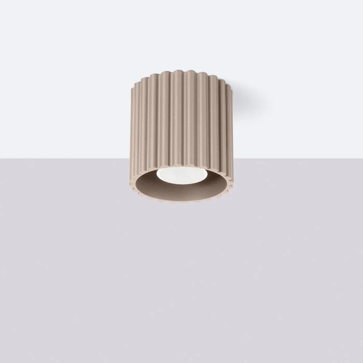Luminaire plafonnier aura 1 taupe forme unique inspirée beige nervuré cylindre mat encastré au plafond