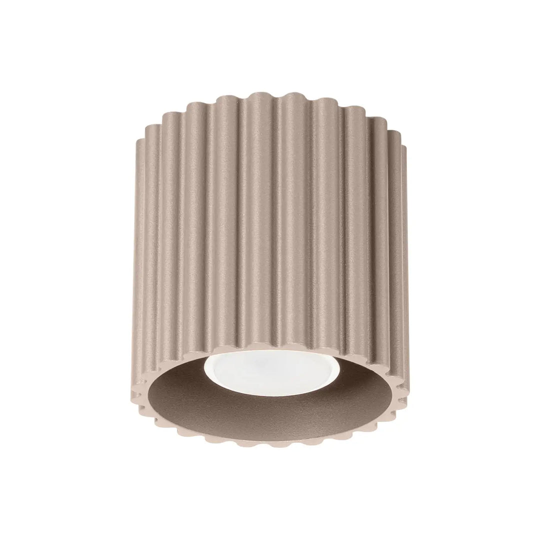 Beige luminaire plafonnier aura 1 taupe forme unique inspirée cylindrique avec extérieur cannelé et intérieur blanc lisse