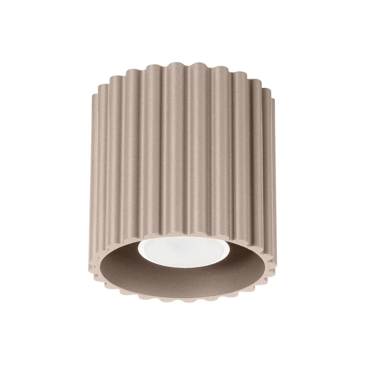 Beige luminaire plafonnier aura 1 taupe forme unique inspirée cylindrique avec extérieur cannelé et intérieur blanc lisse