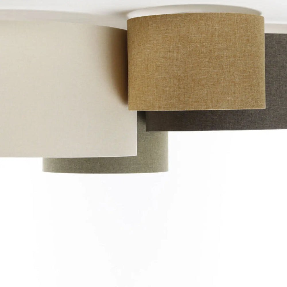Luminaire plafonnier moderne avec abat-jours cylindriques en tissu lin naturel beige et gris graphite élégant