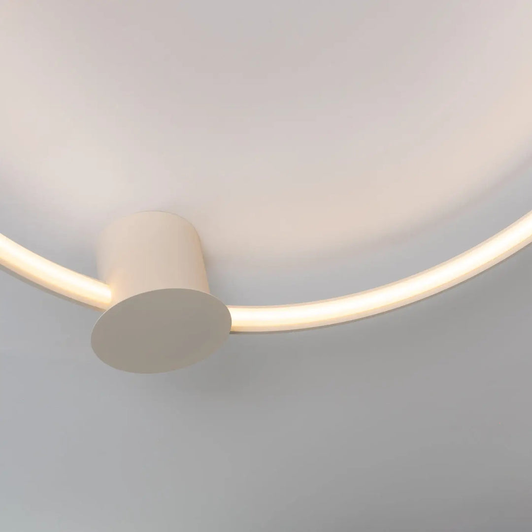 Luminaire plafonnier collection rio design moderne avec base cylindrique beige et anneau led courbé éclairé 3000k