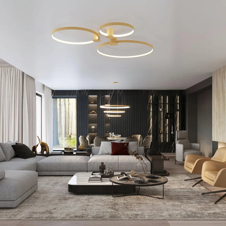 Plafonnier rio doré moderne avec modules led intégrés et design unique circulaire minimaliste