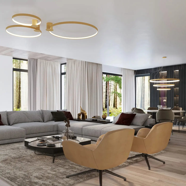 Plafonnier rio doré au design unique avec modules led modernes et finition circulaire minimaliste