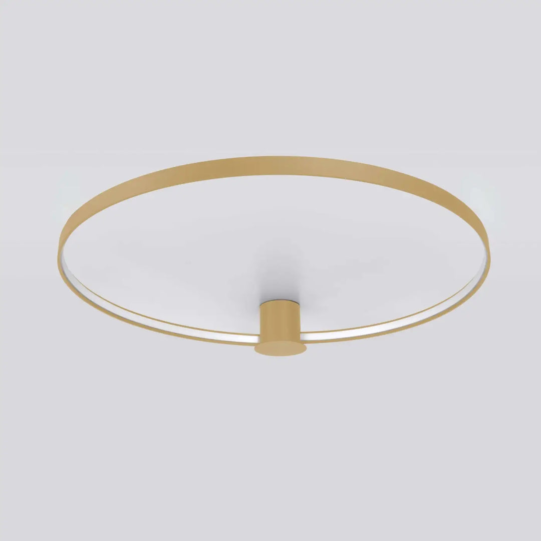 Plafonnier rio 55 doré avec cadre métallique design unique et diffuseur blanc minimaliste à modules led intégrés
