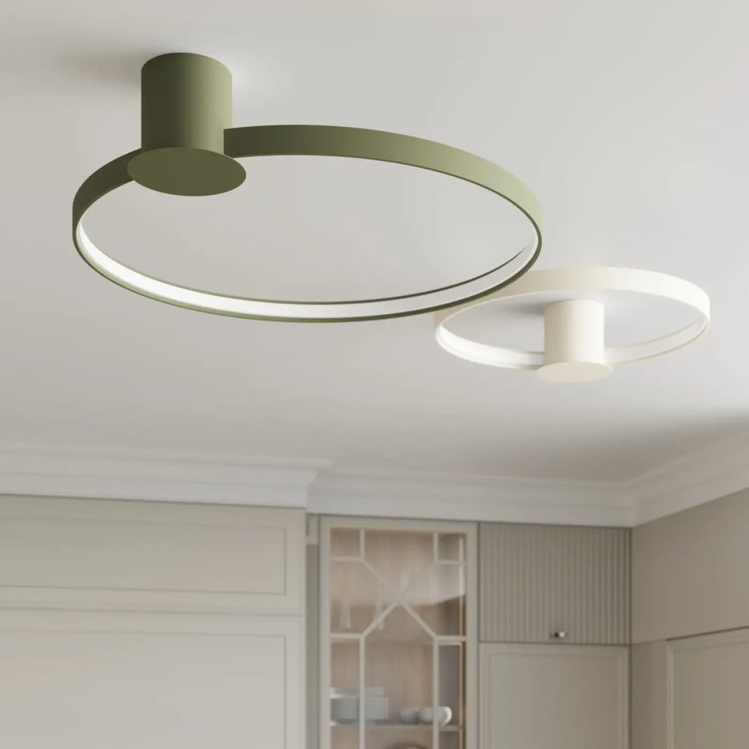 Luminaire plafonnier collection rio vert olive avec design moderne et anneau led intégré pour éclairage contemporain
