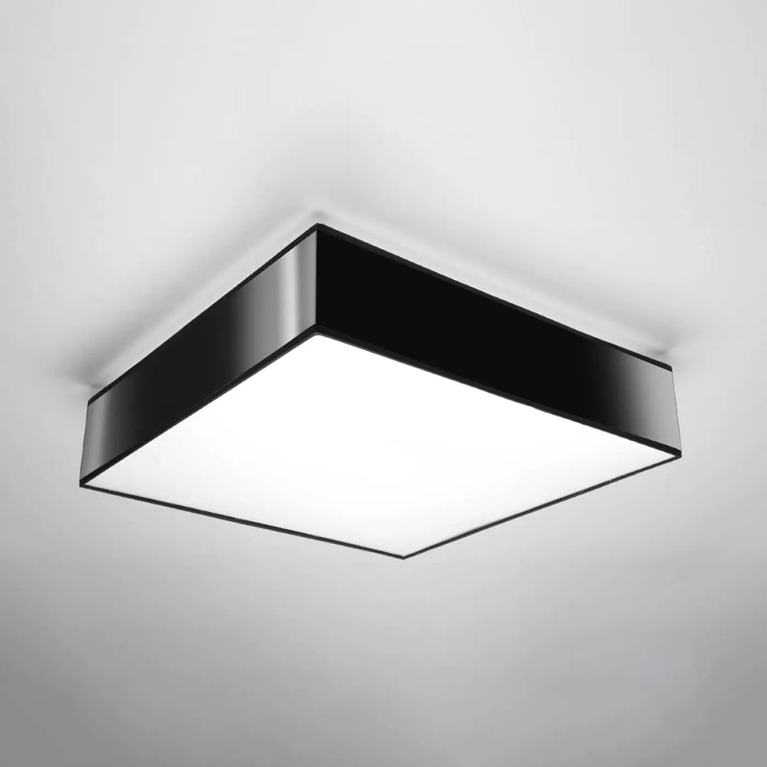 Plafonnier carré horus 55 noir avec éclairage polyvalent et forme riche à cadre noir moderne et panneau lumineux blanc