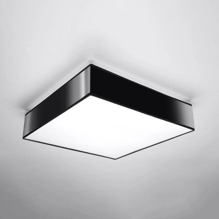 Plafonnier carré horus 55 noir avec éclairage polyvalent et forme riche à cadre noir moderne et panneau lumineux blanc