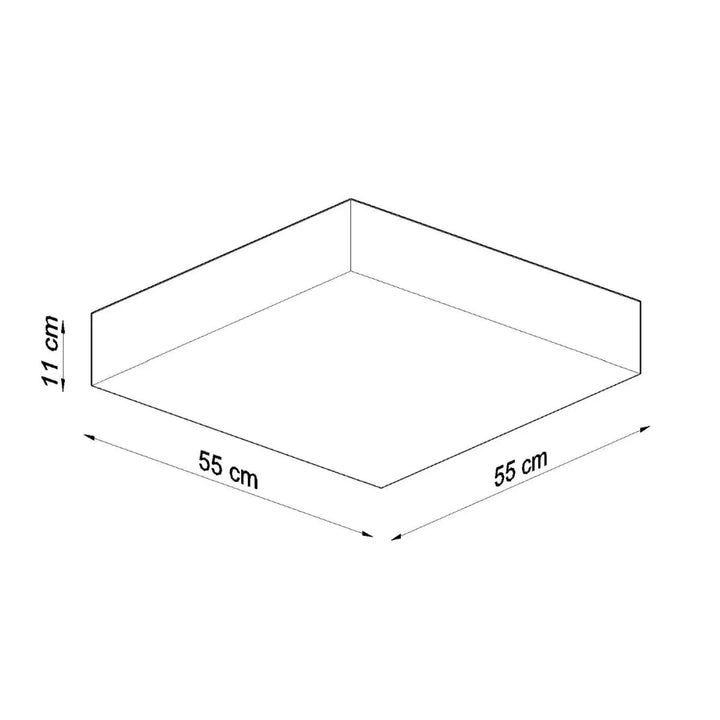 Plafonnier carré horus 55 noir avec éclairage polyvalent en forme riche dimensions 55x55x11 cm sur plateau blanc