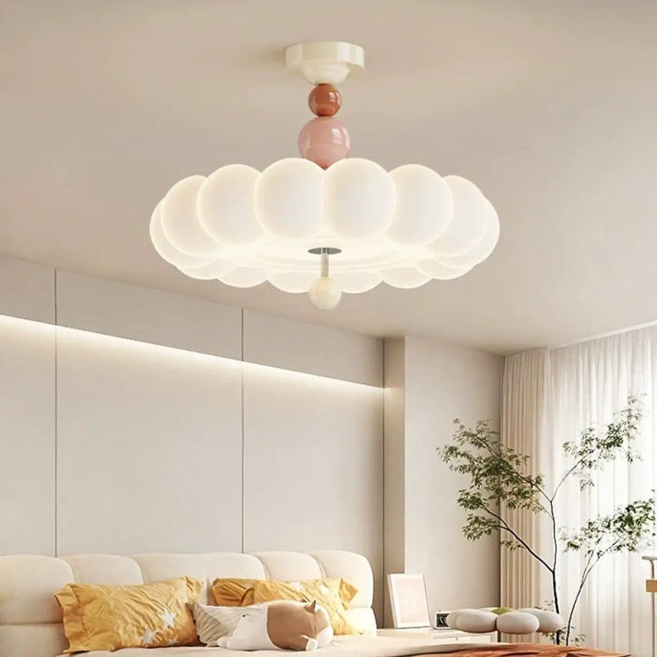 Luminaire plafonnier petalya en forme de nuage pastel rose et blanc avec finition brillante, design élégant pour plafond