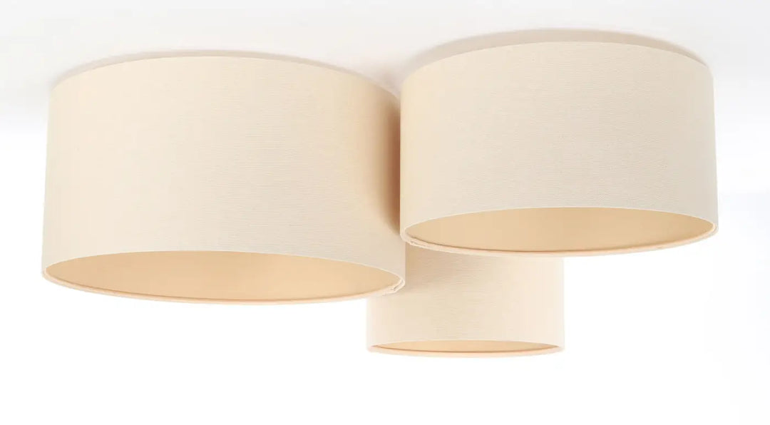 Luminaire plafonnier trio boho avec abat-jour cylindrique écru en tissu mat naturel pour plafond