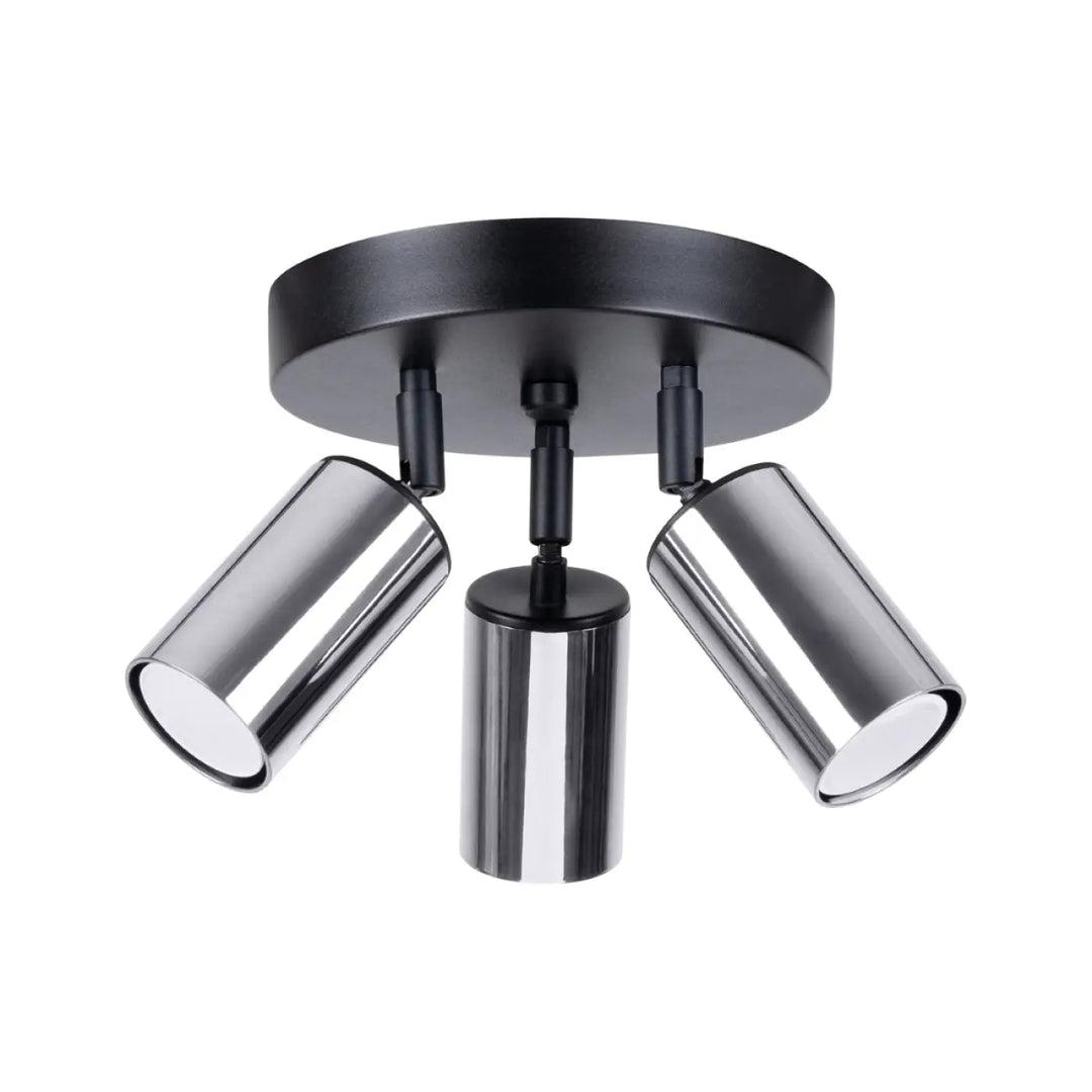 Luminaire plafonnier winx 3p noir en métal chrome avec trois spots réglables pour éclairage directionnel intérieur