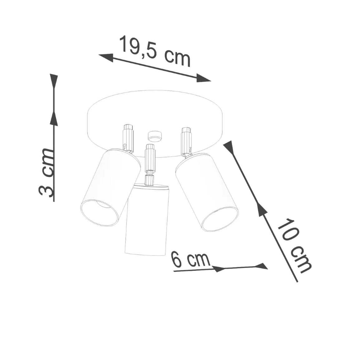 Luminaire plafonnier winx 3p noir avec trois abat-jours cylindriques modernes sur base circulaire minimaliste chrome