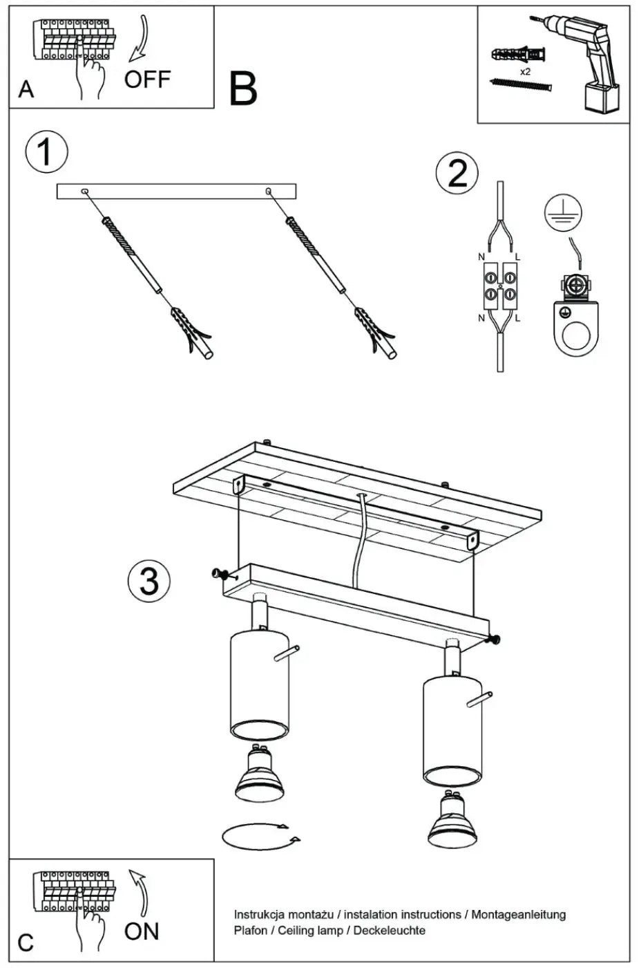 Luminaire plafonnier ring 2 vert olive avec deux lampes ring cylindriques et éclairage flexible minimalisme moderne