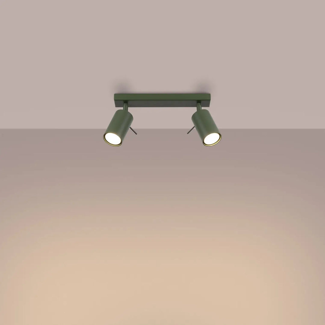 Luminaire plafonnier ring 2 vert olive avec deux spots ajustables pour un éclairage flexible et minimalisme moderne