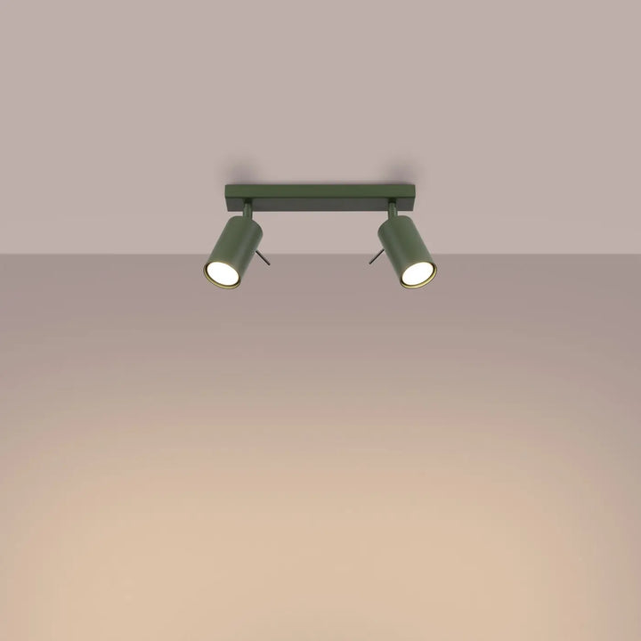 Luminaire plafonnier ring 2 vert olive avec deux spots ajustables pour un éclairage flexible et minimalisme moderne