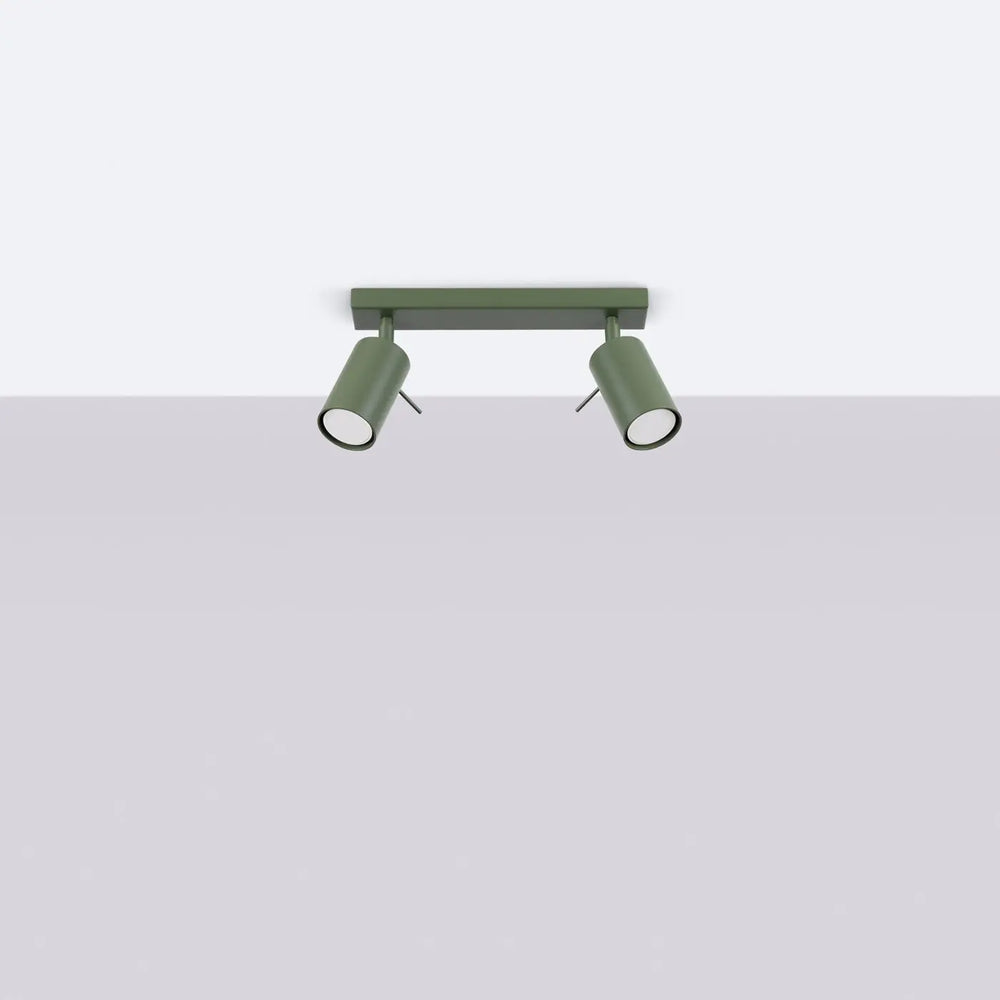 Luminaire plafonnier ring 2 en vert olive avec lampe ring minimalisme moderne et éclairage flexible double tête cylindrique