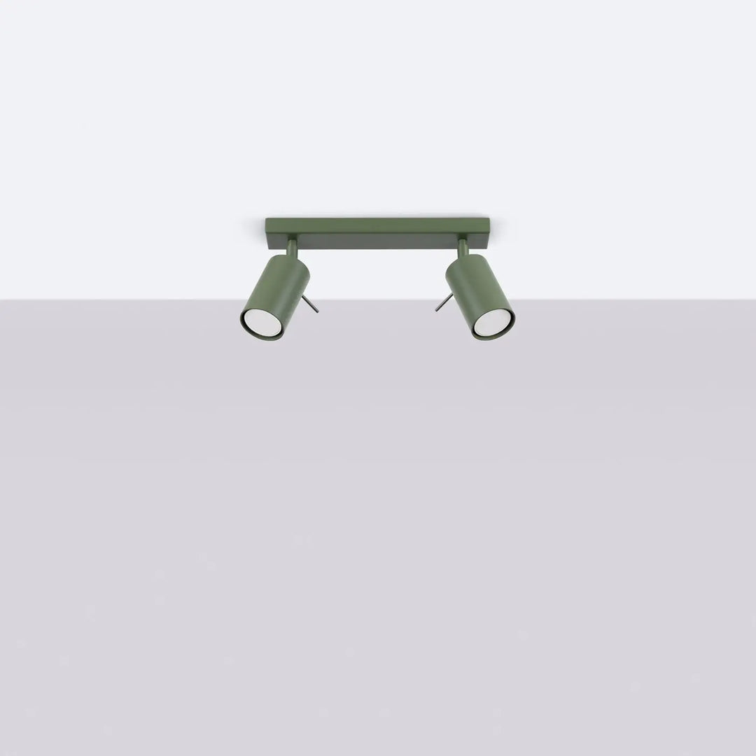 Luminaire plafonnier ring 2 en vert olive avec lampe ring minimalisme moderne et éclairage flexible double tête cylindrique