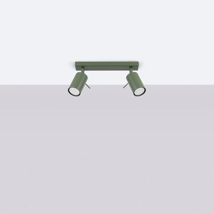 Luminaire plafonnier ring 2 en vert olive avec lampe ring minimalisme moderne et éclairage flexible double tête cylindrique