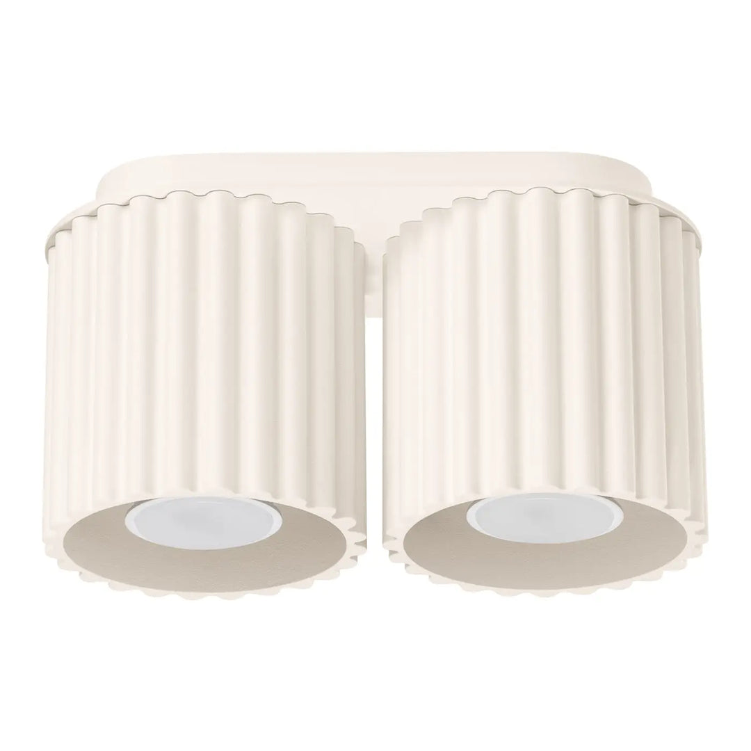 Luminaire plafonnier aura 2 beige avec double éclairage crème côtelé et forme unique inspirée moderne