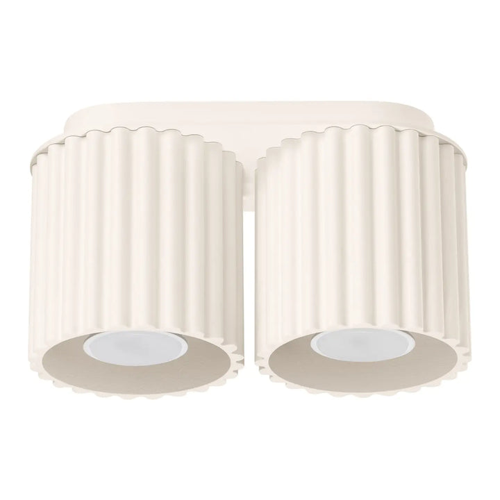 Luminaire plafonnier aura 2 beige avec double éclairage crème côtelé et forme unique inspirée moderne