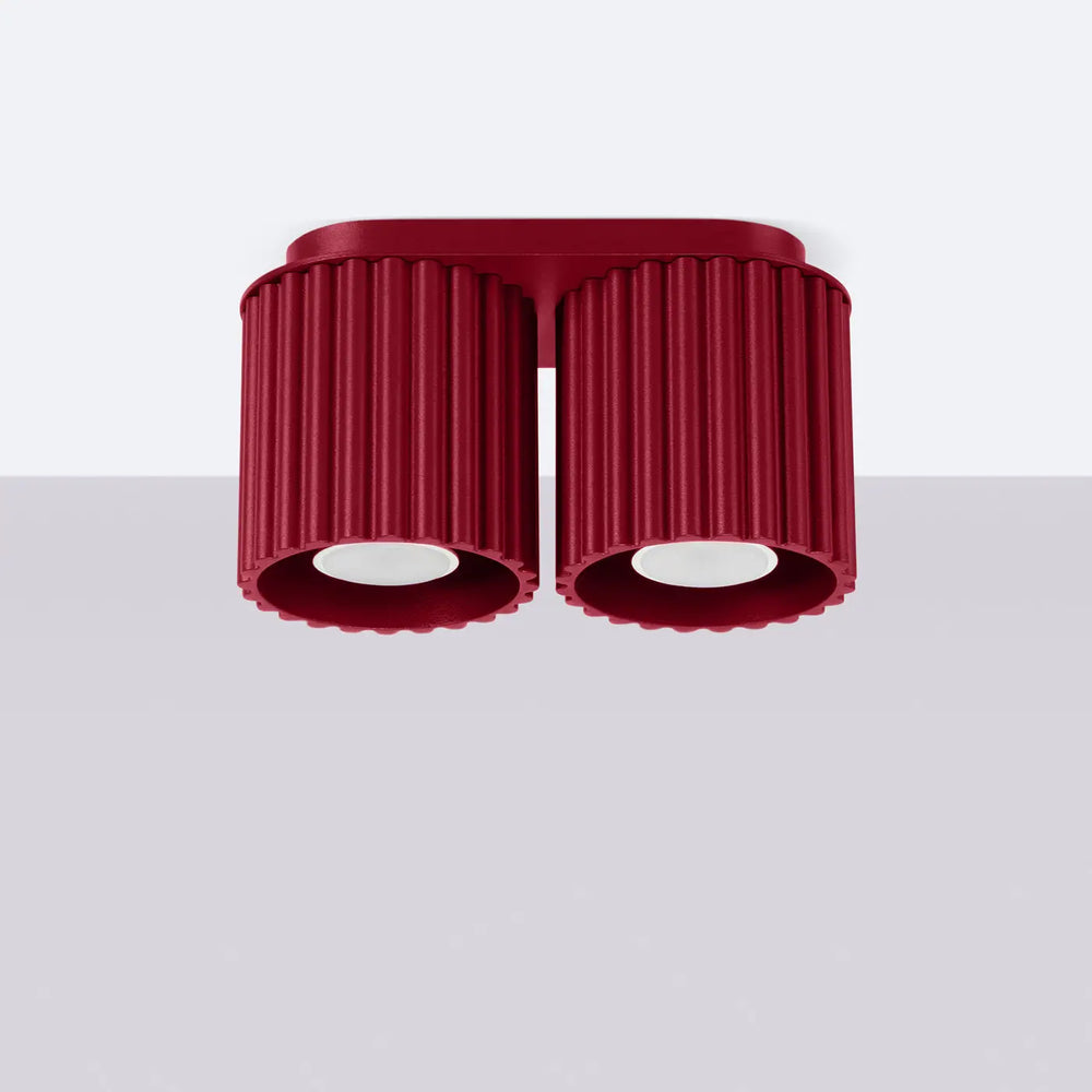 Plafonnier rouge bordeaux aura 2 à double tête récessée avec abat-jour cylindrique nervuré en forme unique inspirée