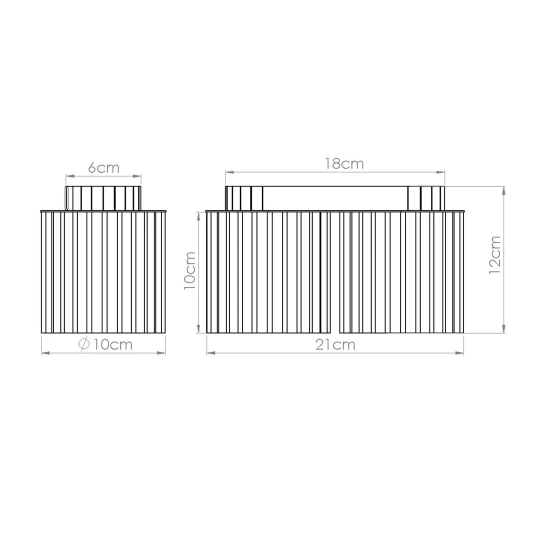 Deux contenants métalliques cylindriques bordeaux avec des ridges verticaux forme unique inspirée luminaire plafonnier aura 2