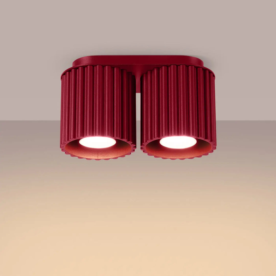 Luminaire plafonnier aura 2 bordeaux avec double lumière rouge et forme unique inspirée en métal élégant