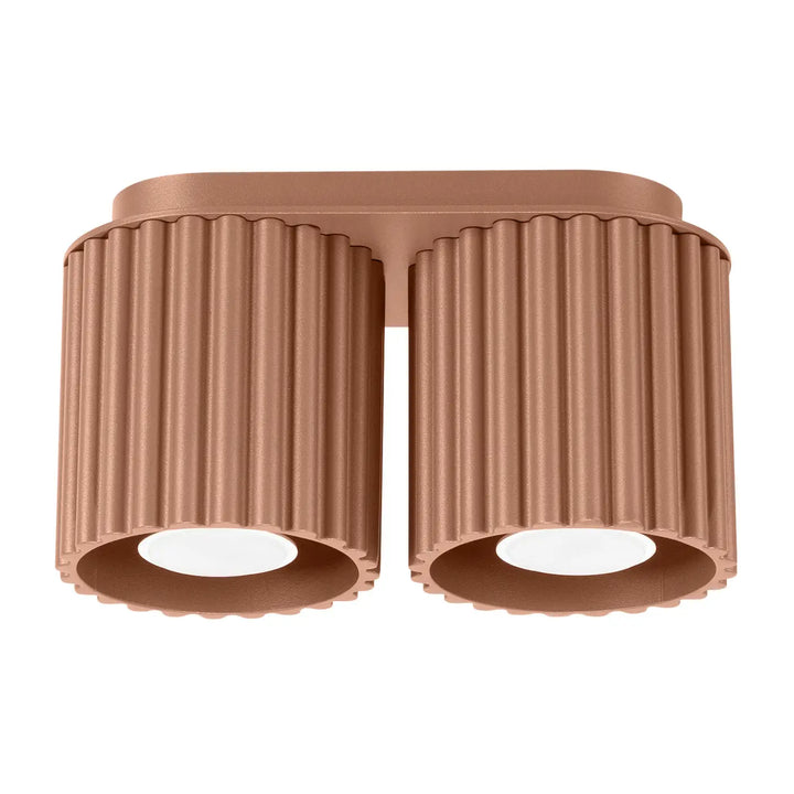 Luminaire plafonnier aura 2 moka en cuivre avec forme unique inspirée et abat-jours cylindriques cannelés modernes