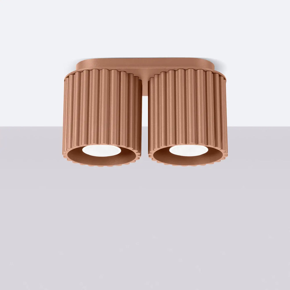Luminaire plafonnier aura 2 moka cuivre avec double lumière et abat-jour cylindrique cannelé forme unique inspirée