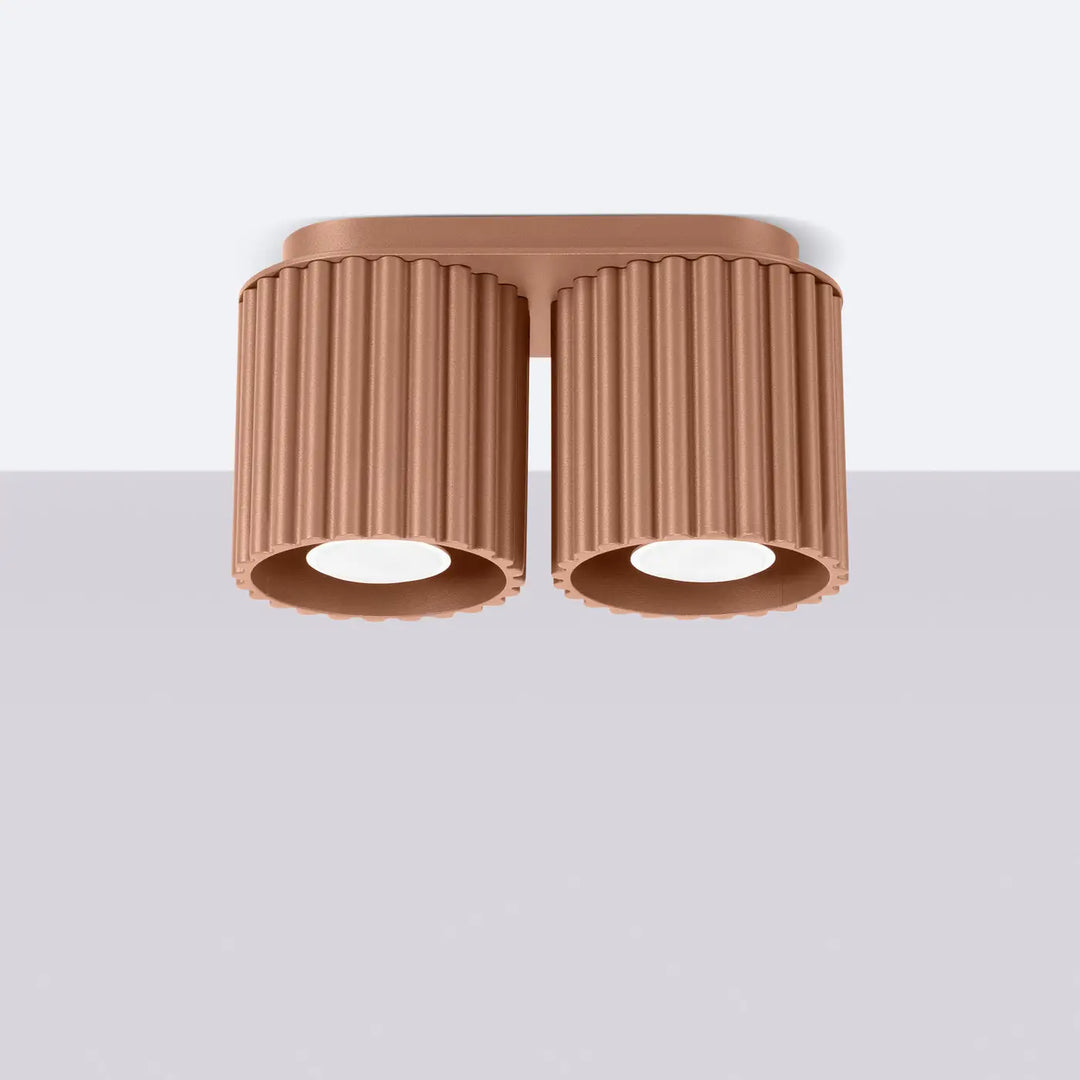 Luminaire plafonnier aura 2 moka cuivre avec double lumière et abat-jour cylindrique cannelé forme unique inspirée