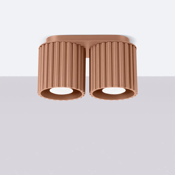 Luminaire plafonnier aura 2 moka cuivre avec double lumière et abat-jour cylindrique cannelé forme unique inspirée
