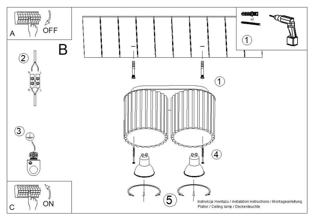 Luminaire plafonnier aura 2 moka double face avec deux abat-jours cylindriques et douilles vissables forme unique inspirée