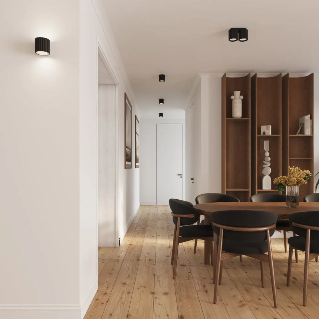 Luminaire plafonnier aura 2 noir en forme unique inspirée avec texture côtelée et finition mate pour mur