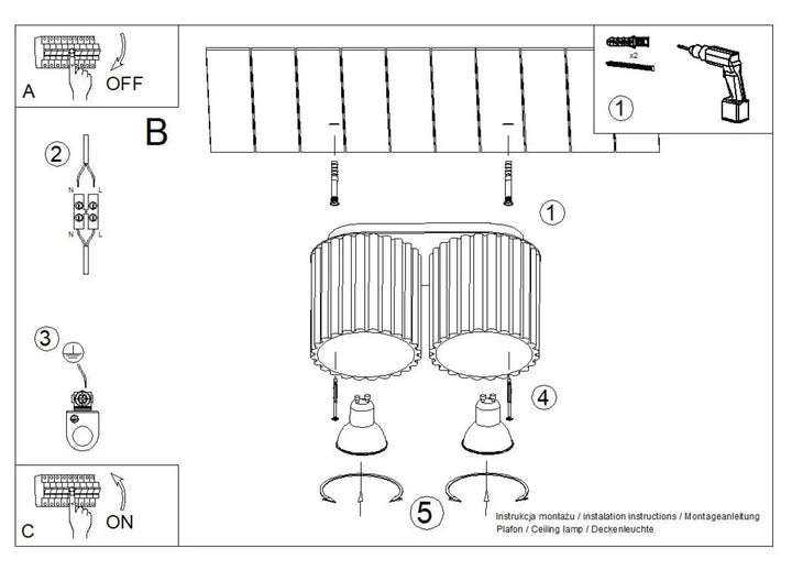 Luminaire plafonnier aura 2 noir double face avec deux abat-jours cylindriques forme unique inspirée