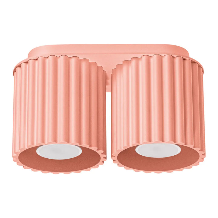 Luminaire plafonnier aura 2 peach avec forme unique inspirée, double lumière et abat-jour cylindrique cannelé rose