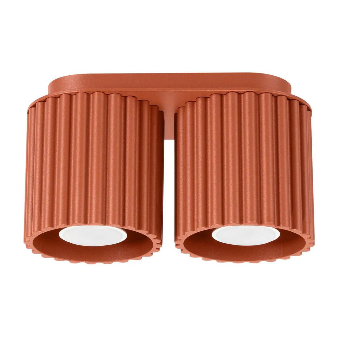 Luminaire plafonnier aura 2 rouge ochra avec forme unique inspirée et abat-jour cylindrique cannelé terracotta