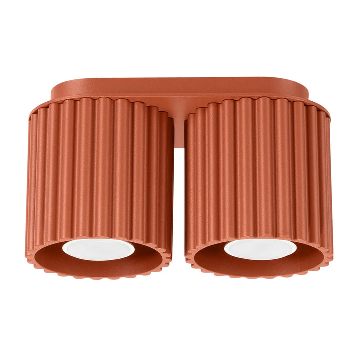 Luminaire plafonnier aura 2 rouge ochra avec forme unique inspirée et abat-jour cylindrique cannelé terracotta