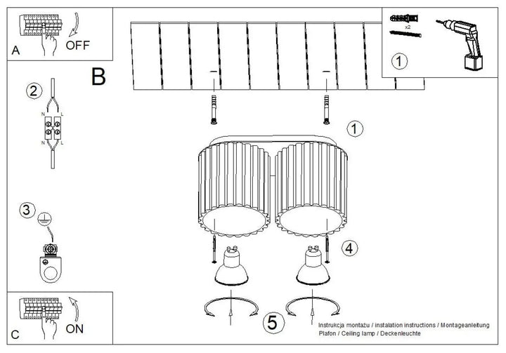 Double-sided ceiling lamp aura 2 taupe with two cylindrical shades and bulb sockets featuring forme unique inspirée