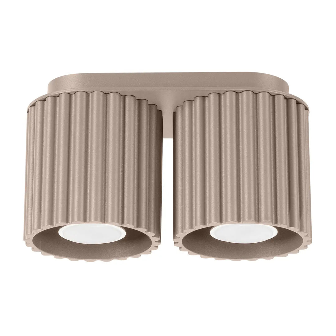 Luminaire plafonnier aura 2 taupe beige en forme unique inspirée avec design minimaliste et structure nervurée double lumière