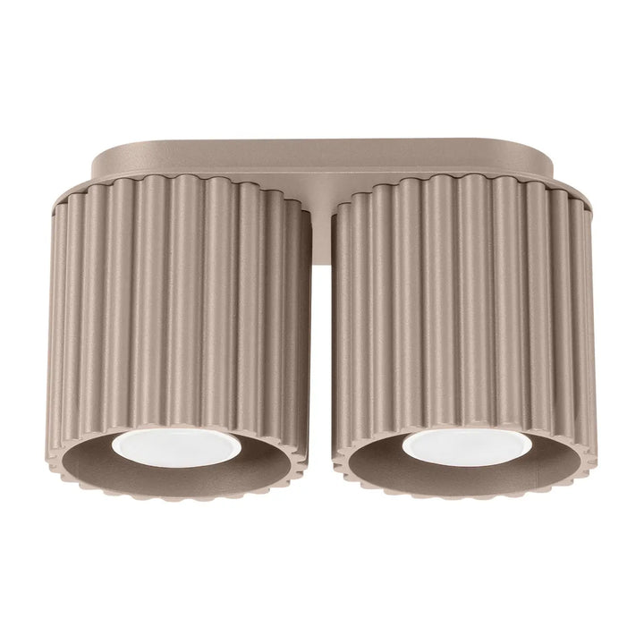 Luminaire plafonnier aura 2 taupe beige en forme unique inspirée avec design minimaliste et structure nervurée double lumière