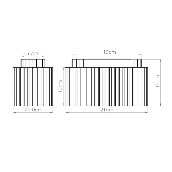 Deux contenants métalliques cylindriques avec ridges verticales, forme unique inspirée, luminaire plafonnier aura 2 ultramarine