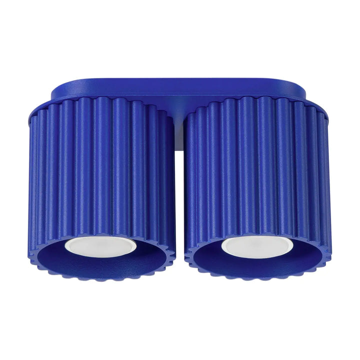 Luminaire plafonnier aura 2 ultramarine avec forme unique inspirée en bleu vif et abat-jour cylindriques nervurés