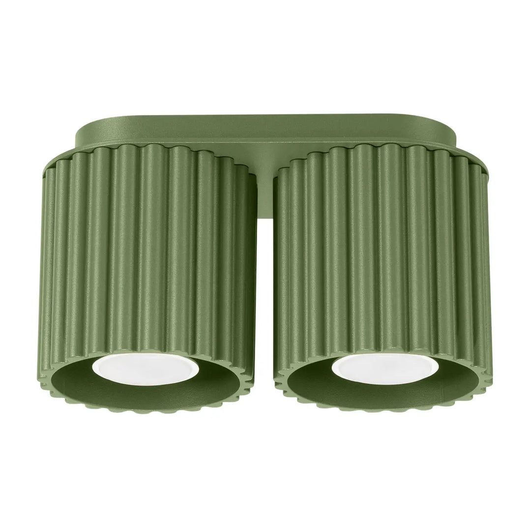 Luminaire plafonnier aura 2 vert olive avec forme unique inspirée et abat-jour cylindrique cannelé en design moderne
